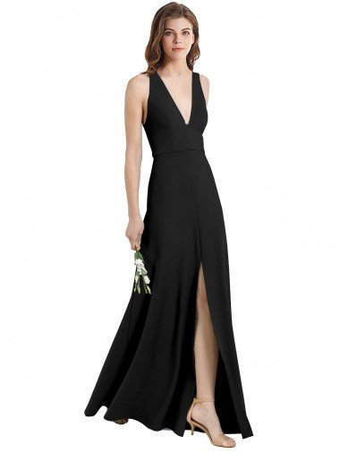 Best Sleek Halter V-Neck Long A-Line Stretch Crepe Prom Dress with Front Slit UK