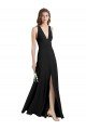 Best Sleek Halter V-Neck Long A-Line Stretch Crepe Prom Dress with Front Slit UK