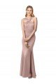 Best Long Floor Length High Neck Fit and Flare Stretch Crepe Prom Dress with Side Slit UK