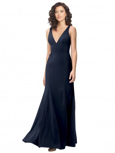 Best Classic V-Neck Long Stretch Crepe Prom Dress with V-Back UK