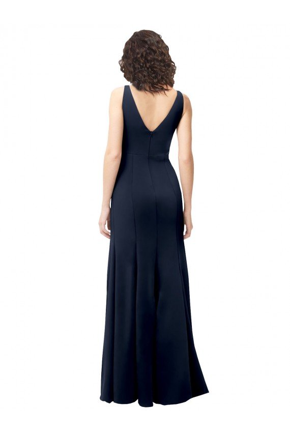 Best Classic V-Neck Long Stretch Crepe Prom Dress with V-Back UK