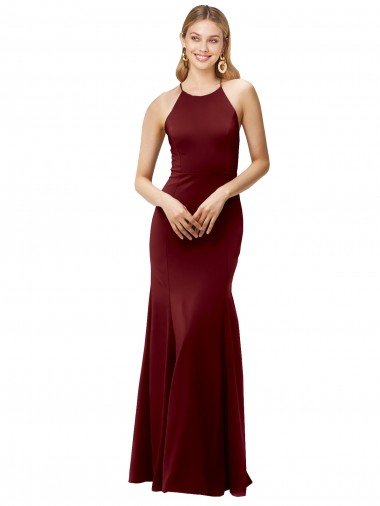 Best Fit and Flare Halter Neckline Stretch Crepe Prom Dress with Strappy Back UK