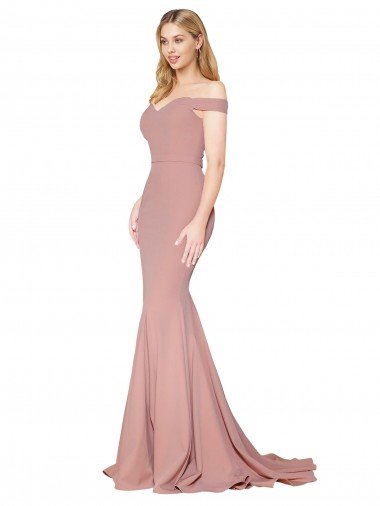Best Off the Shoulder Sweetheart Long Sweep Train Crepe Prom Dress UK