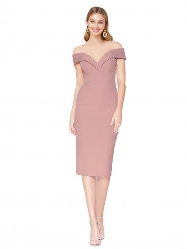 Best Knee Length Off the Shoulder Sweetheart Crepe Cocktail Prom Dress / Homecoming Dress UK
