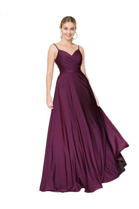Best High Neck Spaghetti Straps Long V-Back Crepe Prom Dress UK