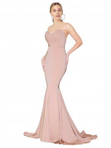 Best Sweep Train Sweetheart Long Mermaid Crepe Prom Dress Low Back UK