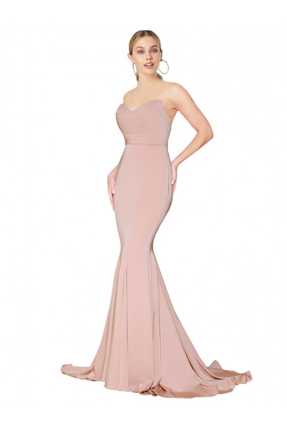 Best Sweep Train Sweetheart Long Mermaid Crepe Prom Dress Low Back UK