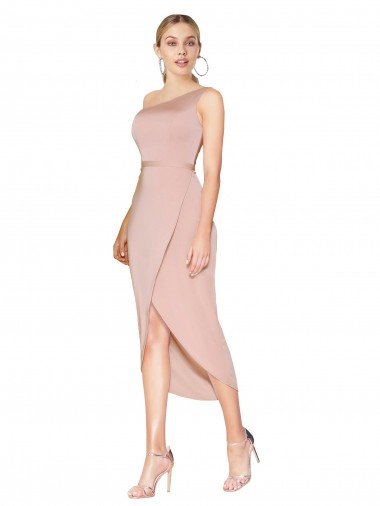 Best Knee Length One Shoulder Crepe Short Wrap Cocktail Prom Dress / Homecoming Dress UK