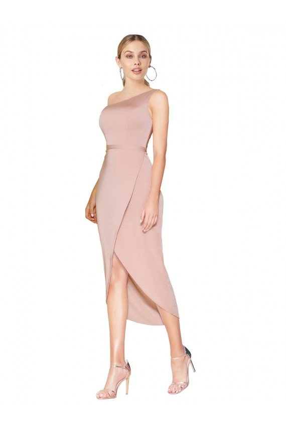 Best Knee Length One Shoulder Crepe Short Wrap Cocktail Prom Dress / Homecoming Dress UK