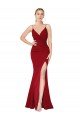 Best Spaghetti Straps V-Neck Long Crepe Dress with High Slit UK