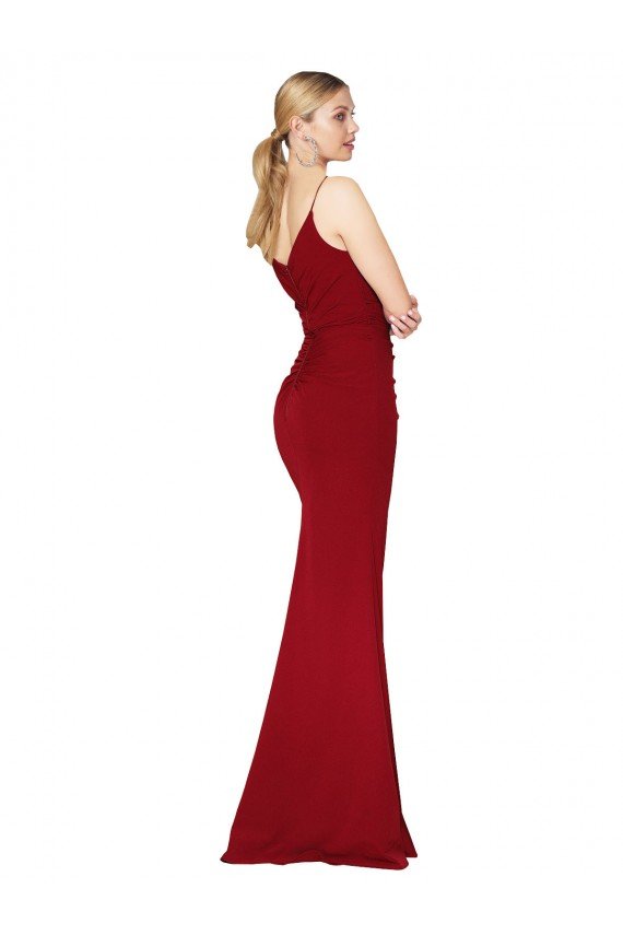 Best Spaghetti Straps V-Neck Long Crepe Dress with High Slit UK