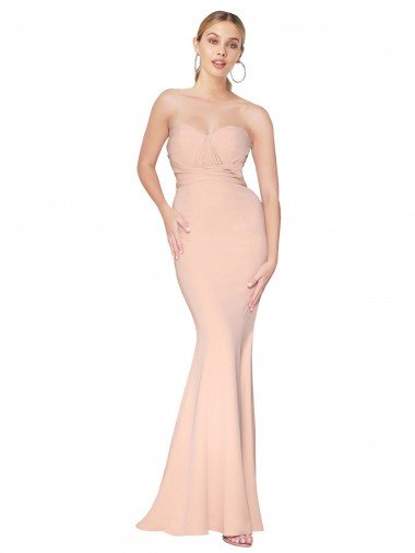 Best Sweetheart Shirred Neck Long Floor Length Crepe Prom Dress UK