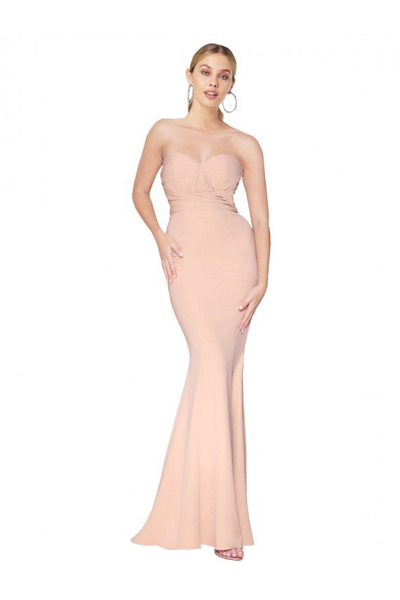 Best Sweetheart Shirred Neck Long Floor Length Crepe Prom Dress UK