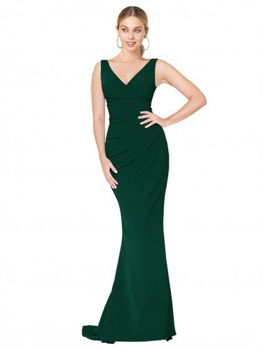 Best V-Neck Floor Length Long Crepe Mermaid Prom Dress UK