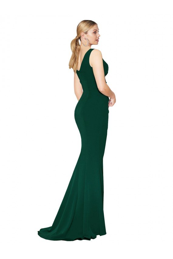 Best V-Neck Floor Length Long Crepe Mermaid Prom Dress UK