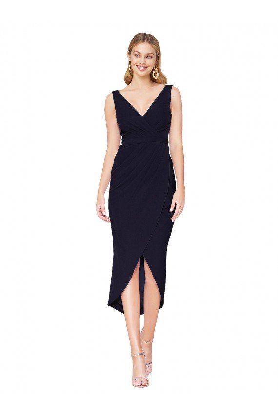Best Short Knee Length V-Neck Crepe Cocktail Wrap Cocktail Prom Dress / Homecoming Dress UK