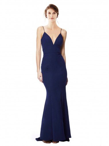 Best Deep V-Neck Spaghetti Straps Mermaid Crepe Prom Dress UK
