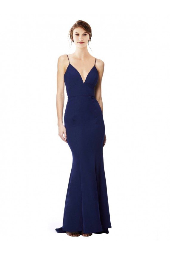Best Deep V-Neck Spaghetti Straps Mermaid Crepe Prom Dress UK
