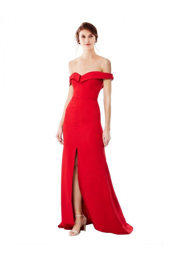 Best Off the Shoulder Chapel Train Crepe Prom Dress with Thigh-High slit UK