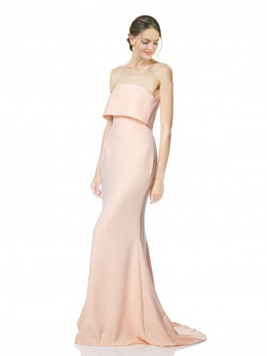 Best High Neck Strapless Long Crepe Maxi Prom Dress with Overlay UK