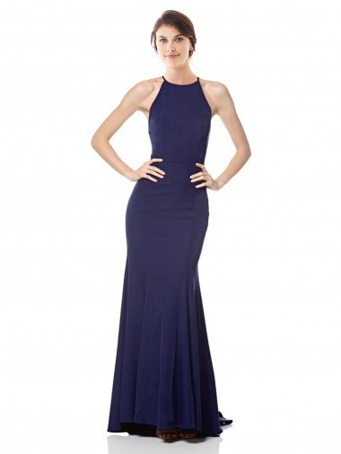 Best High Neck Fishtail Crepe Prom Dress with Open Back Detail UK