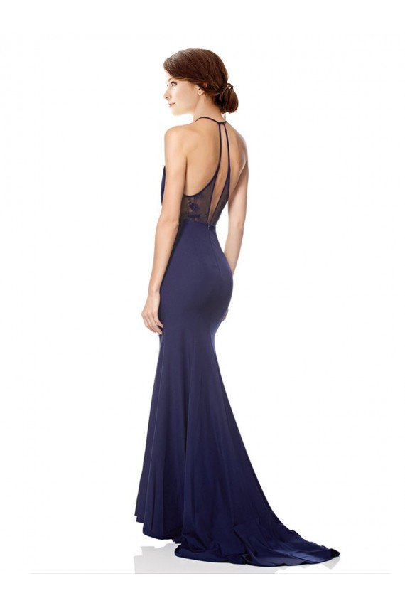 Best High Neck Fishtail Crepe Prom Dress with Open Back Detail UK