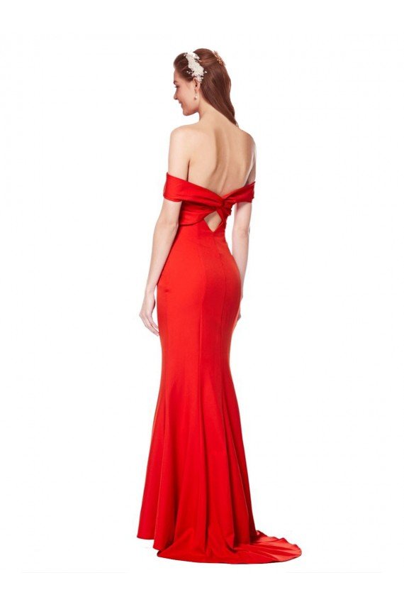 Best Cross Front and Back Bardot Sleeveless Crepe Maxi Prom Dress UK