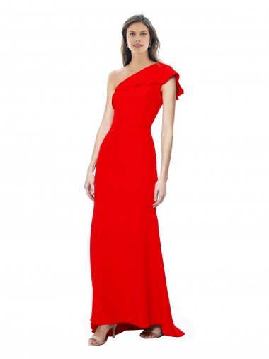 Best High Neck Ruffle Frill One Shoulder Maxi Crepe Prom Dress UK