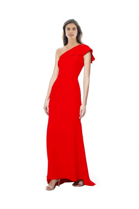 Best High Neck Ruffle Frill One Shoulder Maxi Crepe Prom Dress UK