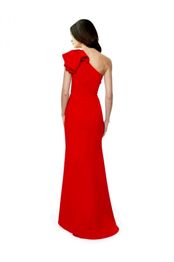 Best High Neck Ruffle Frill One Shoulder Maxi Crepe Prom Dress UK