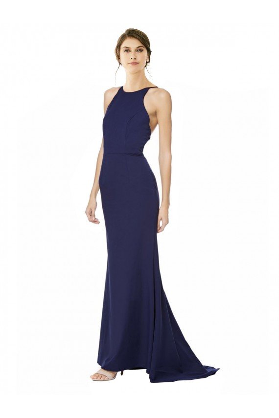 Best Fishtail High Neck Maxi Crepe Bridesmiad Dress with Strappy Back Detail UK