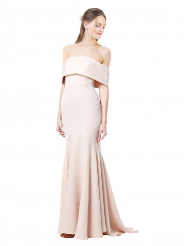 Best Mermaid Bardot Maxi Crepe Bridesmiad Dress with Fishtail Train UK