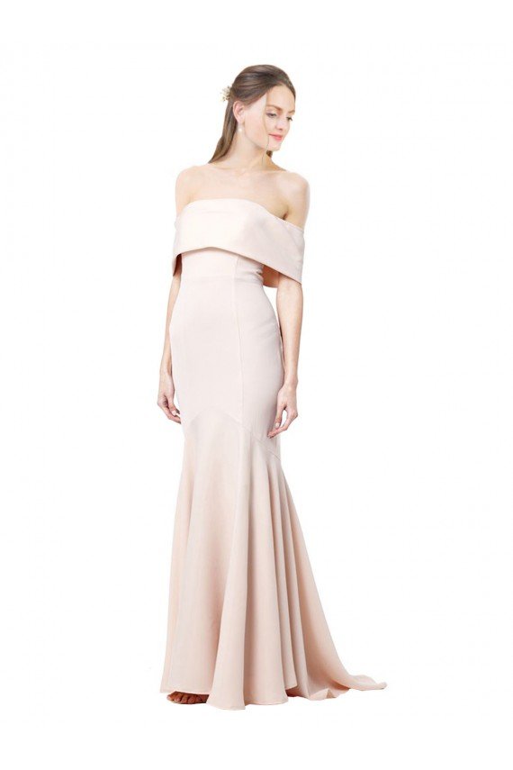 Best Mermaid Bardot Maxi Crepe Bridesmiad Dress with Fishtail Train UK