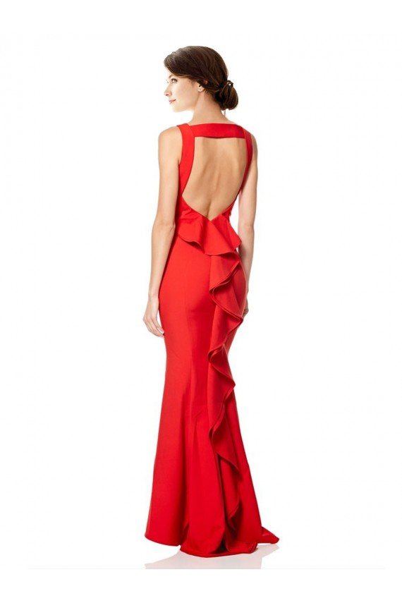 Best High Neck Maxi Crepe Bridesmiad Dress with Exaggerated Back Ruffle UK