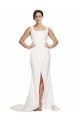 Best Square Neck Long Sheath Sweep Train Crepe Prom Dress  UK