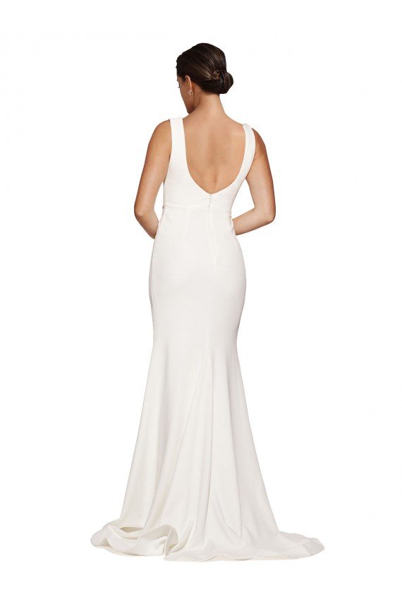 Best Square Neck Long Sheath Sweep Train Crepe Prom Dress  UK