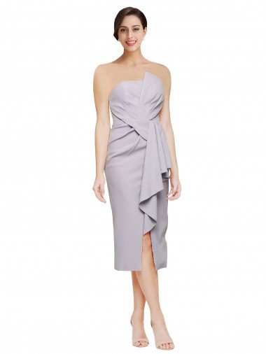 Best Short Strapless Crepe Cocktail Prom Dress / Homecoming Dress with Ruffles UK