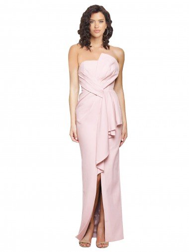 Best Strapless Long Full Length Ruffles Low Back Crepe Prom Dress UK