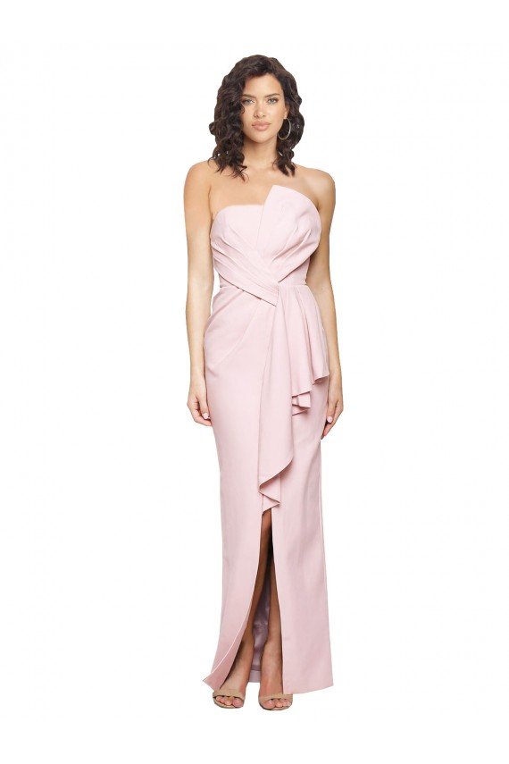 Best Strapless Long Full Length Ruffles Low Back Crepe Prom Dress UK