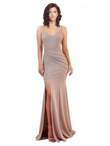 Best Fishtail Shape V-Neck Crepe Prom Dress with Slit UK