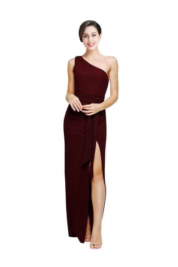 Best One Shoulder Sheath Crepe Prom Dress with High Side Split UK