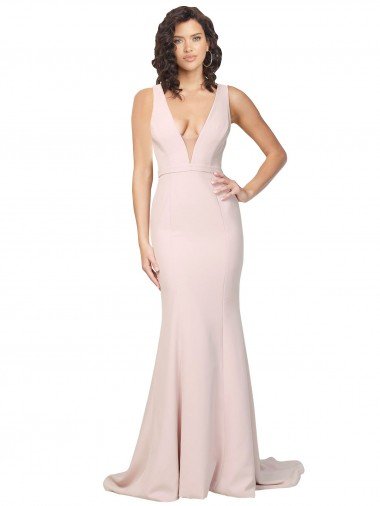 Best Deep Plunging V-Neckline Full Length Crepe Prom Dress with Deep V-Backline UK