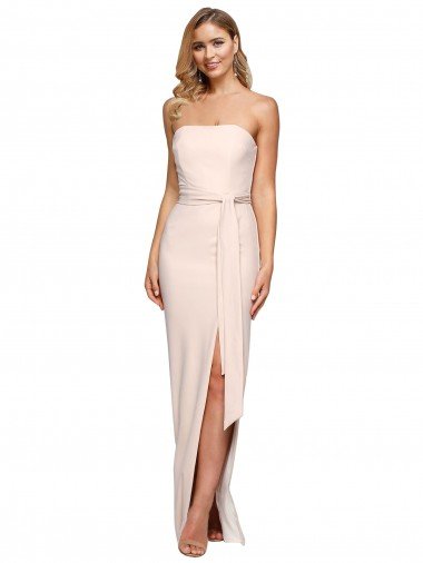 Best Full Length Low Back Strapless Crepe Prom Dress with Thigh High Side Split UK