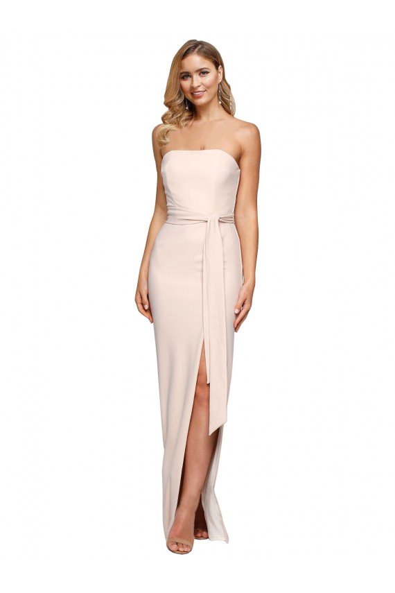 Best Full Length Low Back Strapless Crepe Prom Dress with Thigh High Side Split UK