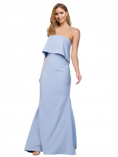 Best Strapless Full Length Crepe Prom Dress with Bodice Overlay UK