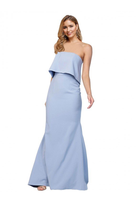 Best Strapless Full Length Crepe Prom Dress with Bodice Overlay UK