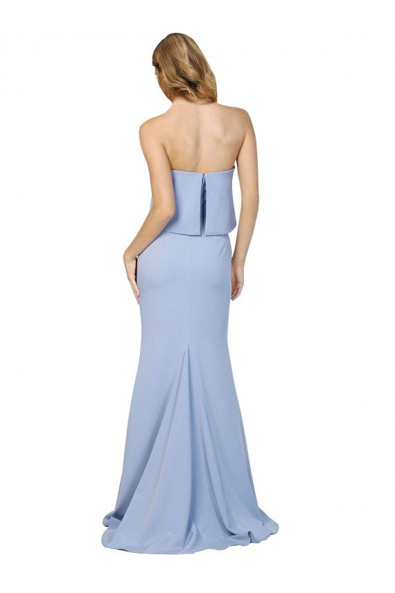 Best Strapless Full Length Crepe Prom Dress with Bodice Overlay UK