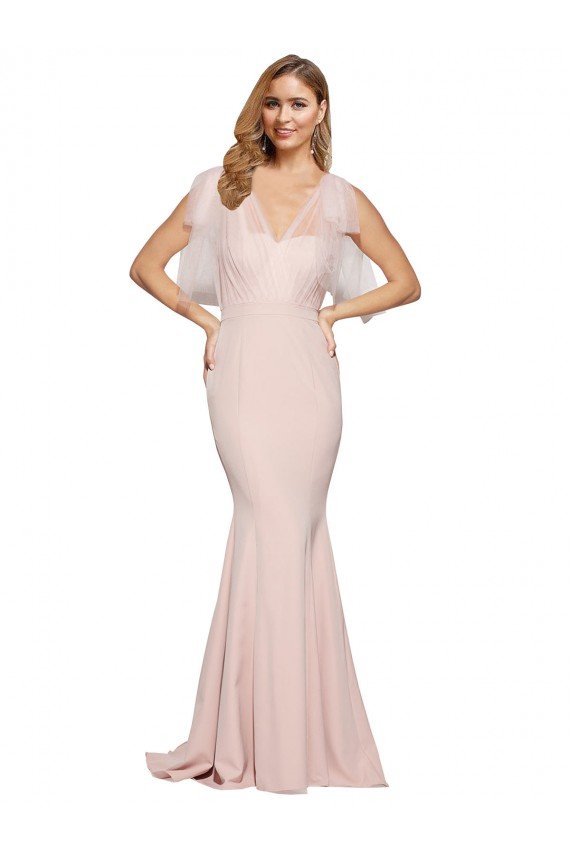 Best Double Bow Full Length Sweetheart Crepe Prom Dress with Tulle Overlay UK