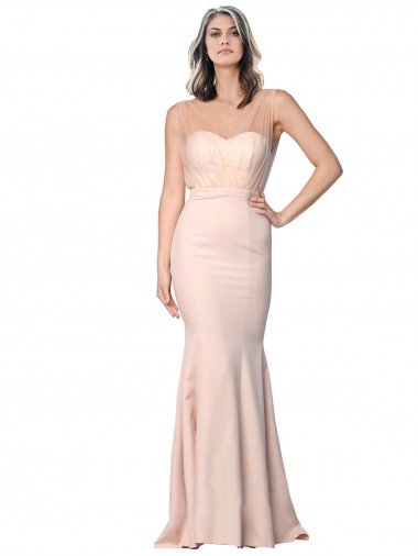 Best Full Length Sweetheart Crepe Prom Dress with Tulle Overlay UK