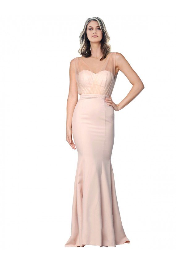 Best Full Length Sweetheart Crepe Prom Dress with Tulle Overlay UK